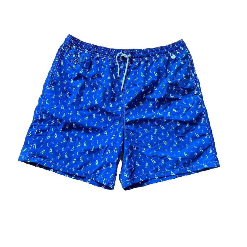 Polo Ralph Lauren Blue Sailboat Swim Trunks Men Board Shorts Size2XLT‎ No Liners